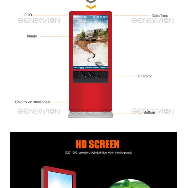 Floor standing Android OS wifi touch Kiosk Digital Signage LCD ad player / mobile phone charging station