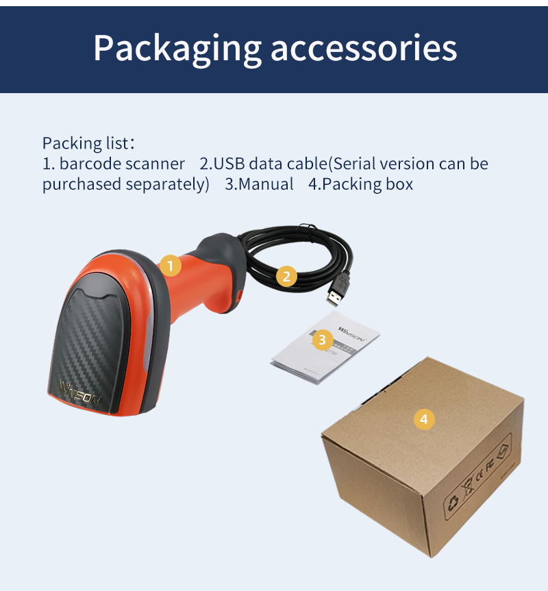 Industrial Barcode Reader 1D 2D Wired Scanning Gun Handheld Laser Barcode Scanner Warehouse Scan 2.4G Bar Code Scanner