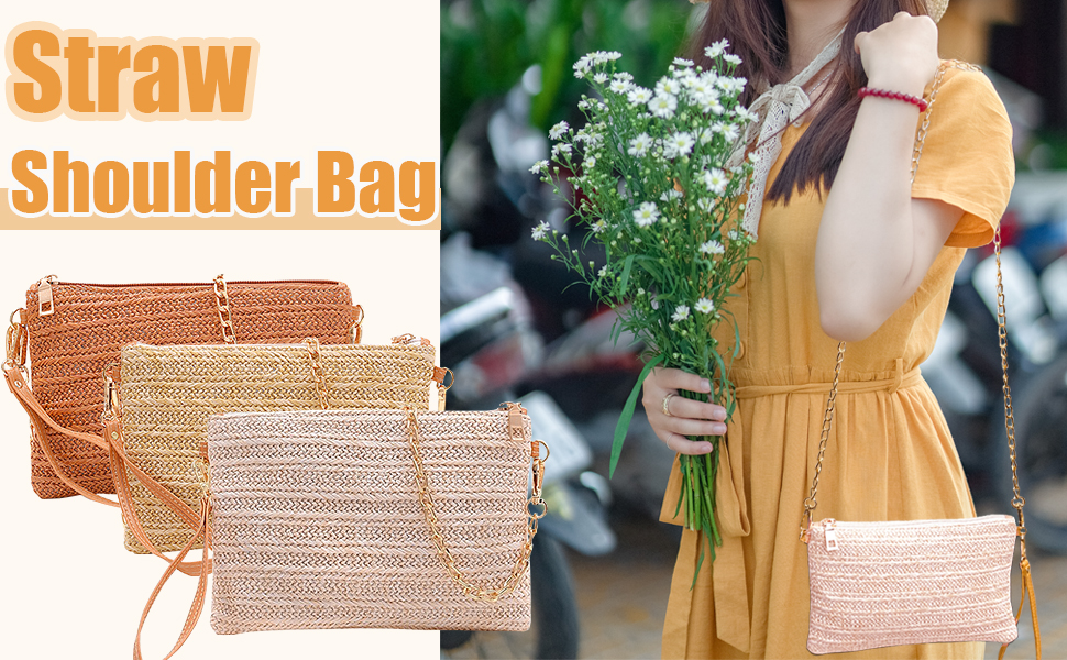 Straw Clutch Purses for Women Beach Wristlet Wallet Small Cross body bag for Girls
