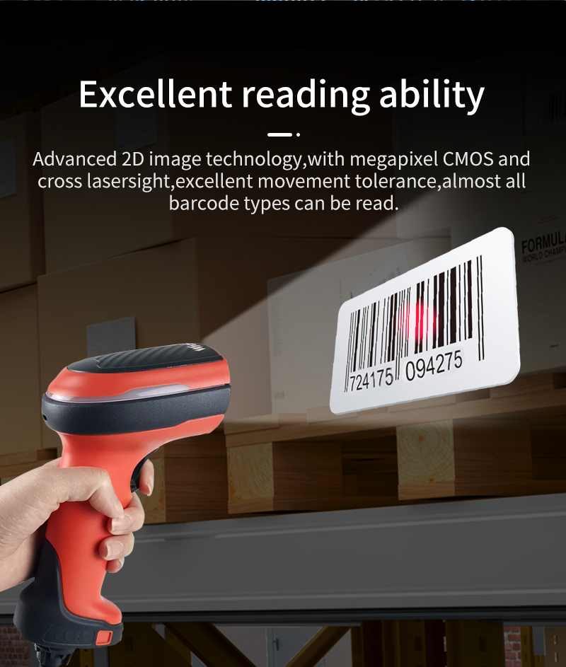 Industrial Barcode Reader 1D 2D Wired Scanning Gun Handheld Laser Barcode Scanner Warehouse Scan 2.4G Bar Code Scanner