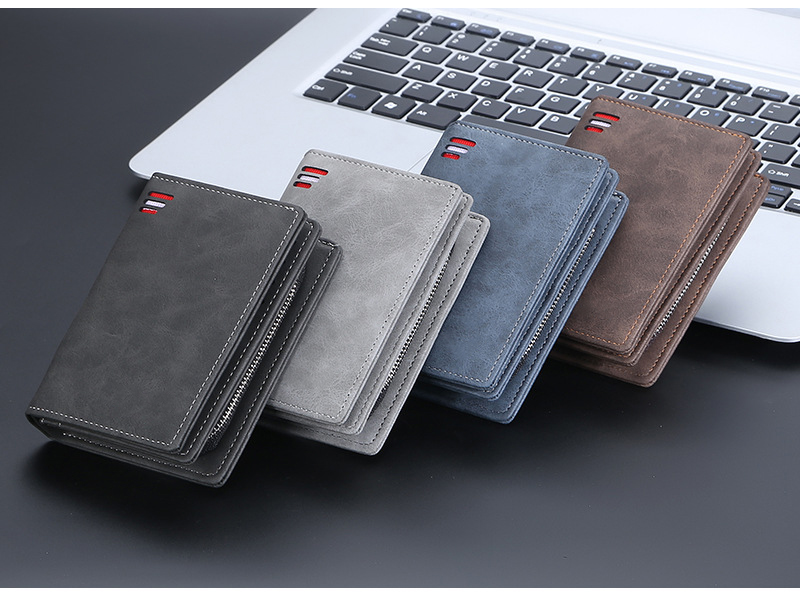 Men's Medium Size RFID Blocking Leather Wallet with Zipper and Credit Card Holder