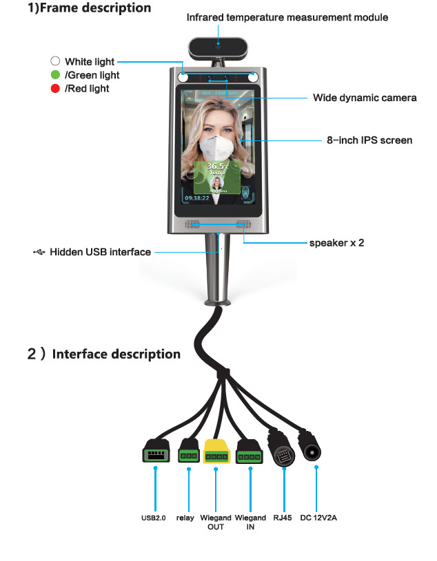 8 Inch LCD Display Android 5.1 Face Recognition Infrared Thermometer