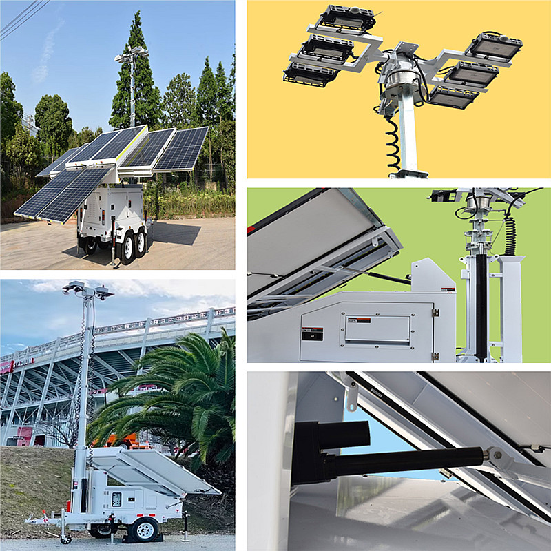 1305W Mobile Solar Light Tower Trailer Mounted Lighting Tower US / AU / EU Standard
