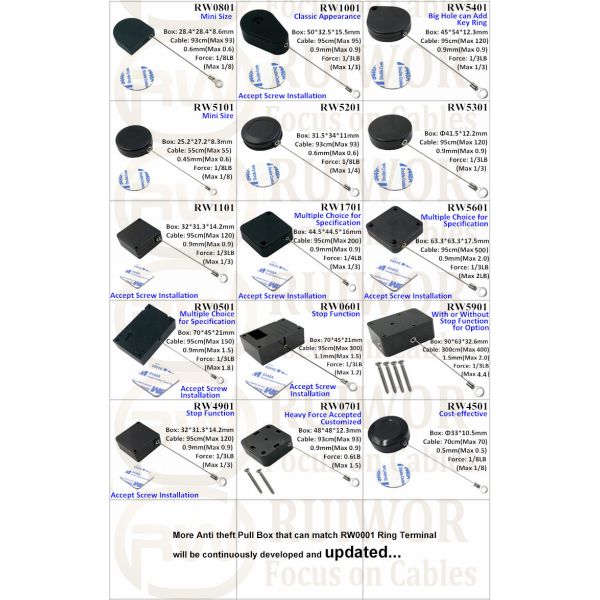 RW1101 Square Retail Security Tether With Ring Terminal Inner Hole 3mm 4mm 5mm For Option