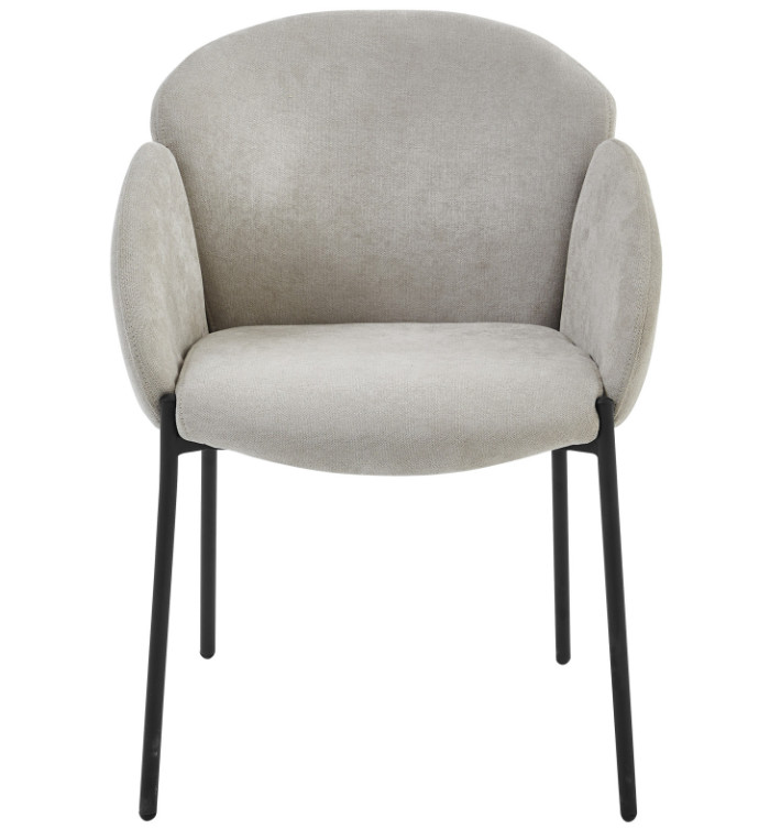 Off White Linen Upholstered Comfy Dining Room Chairs With Armrest In Black Leg
