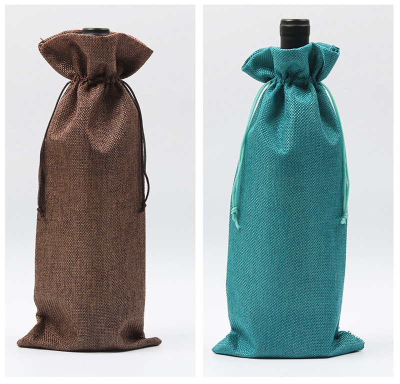 Cotton Pure Color Blank Drawstring Portable Wine Bottle Sleeve
