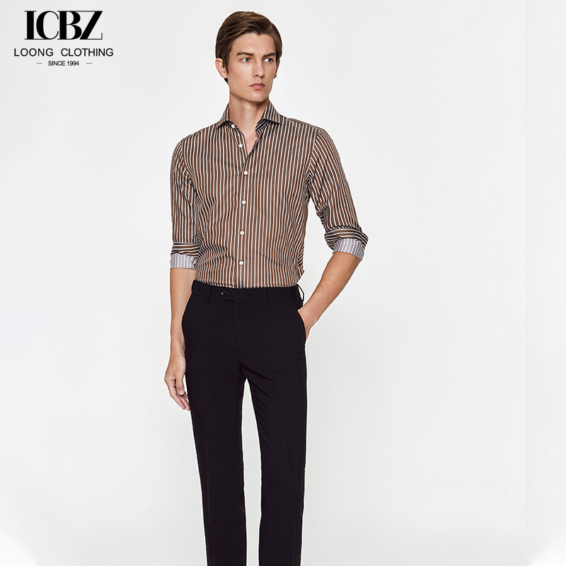 Summer Striped Shirt for Men No-Iron Long-Sleeved Business Casual Slim Fit Suit Shirt