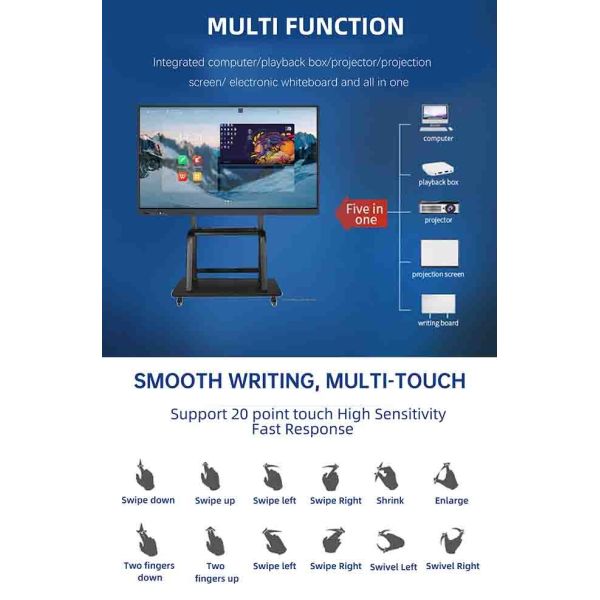 FCC 75 Inch Interactive Flat Panel Multimedia Touch Screen Board For Teaching