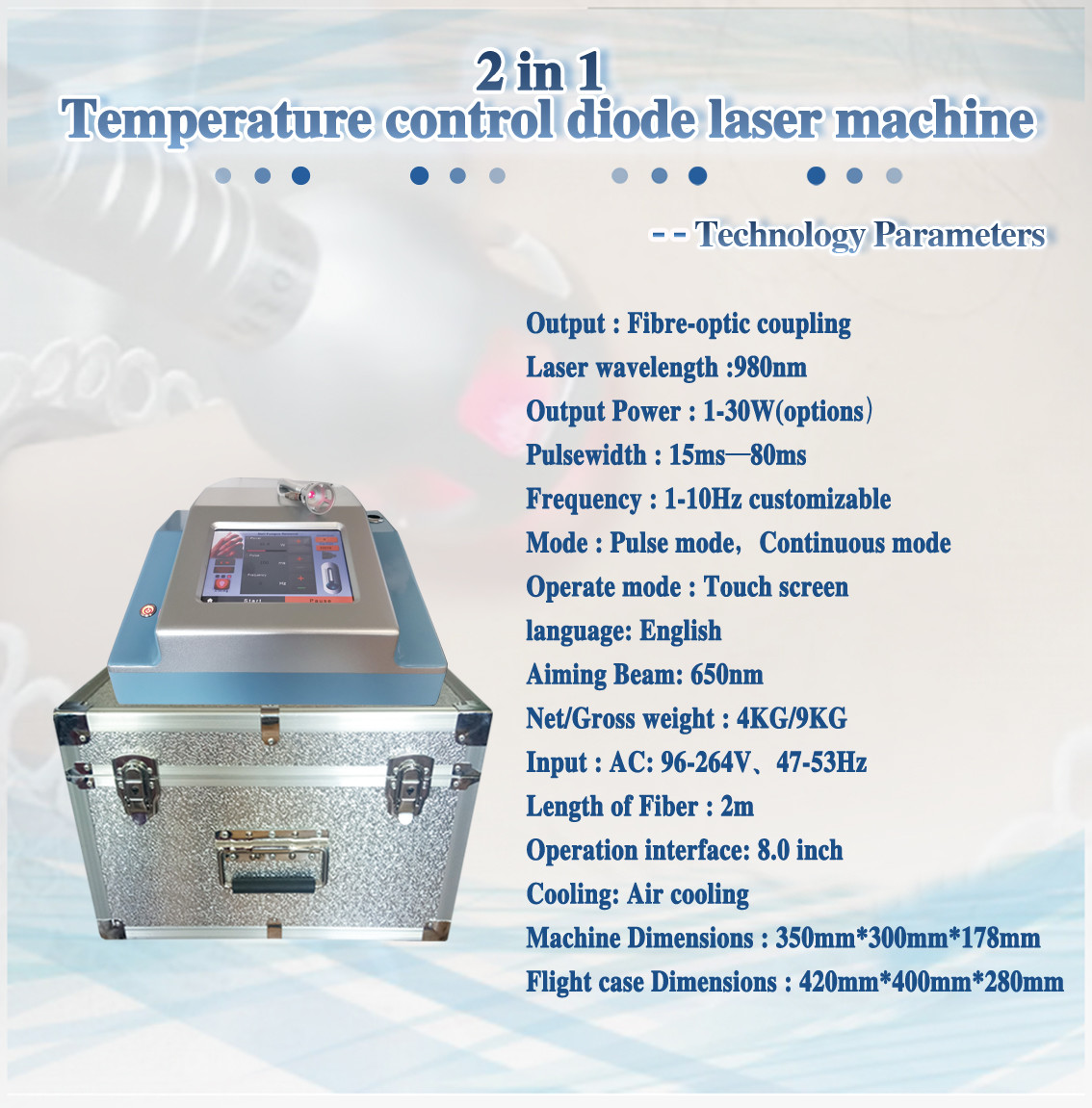 Wind Cooling Diode Laser Vascular Removal Machine With 8.4 Inch Color Touch Screen