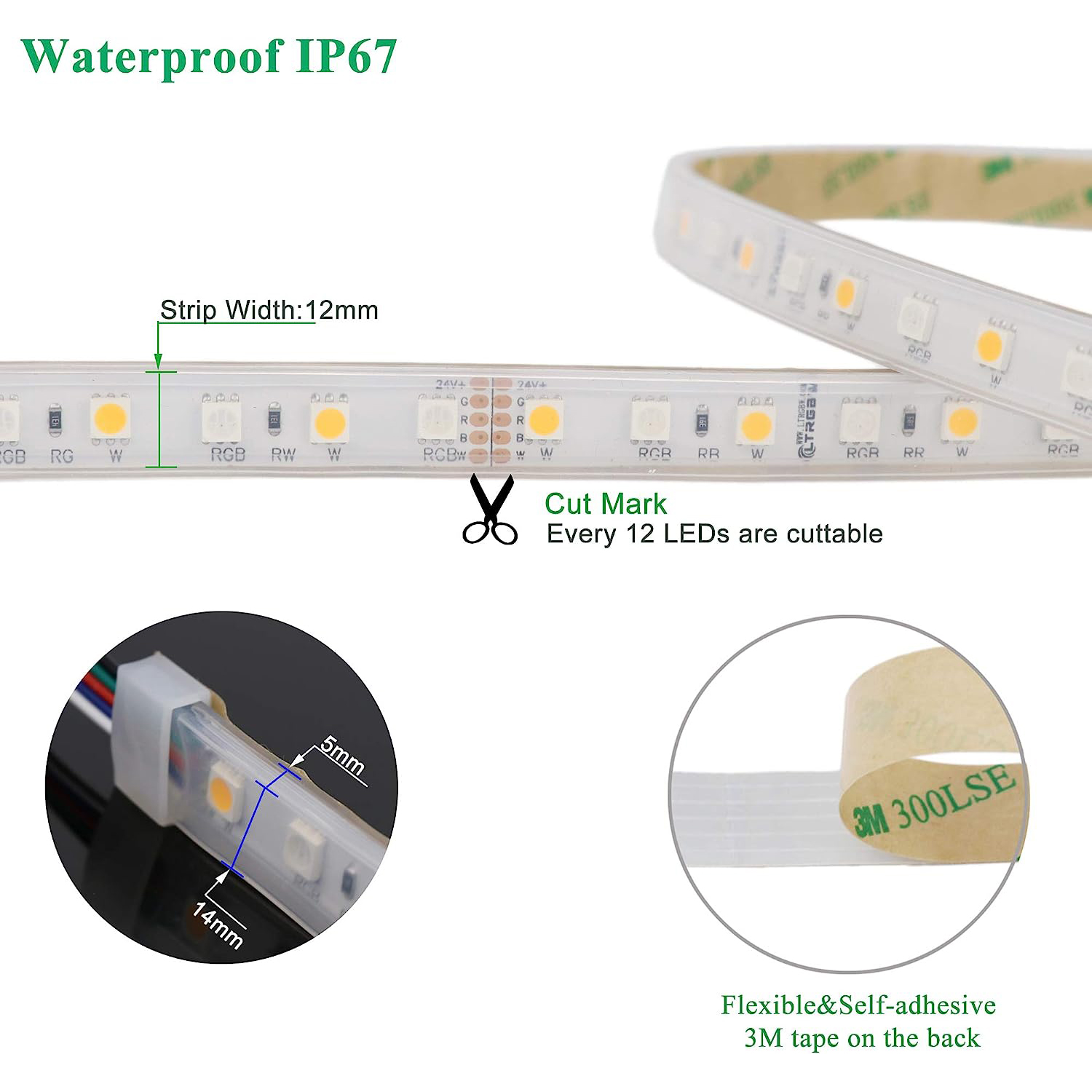 DIY RGBW Self Adhesive LED Strip 60LEDs IP67 Self Adhesive Led Tape