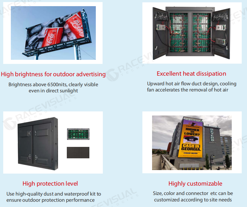 OC Series Advertising LED Display high brightness (6500+ nits) for outdoor advertising, excellent heat dissipation
