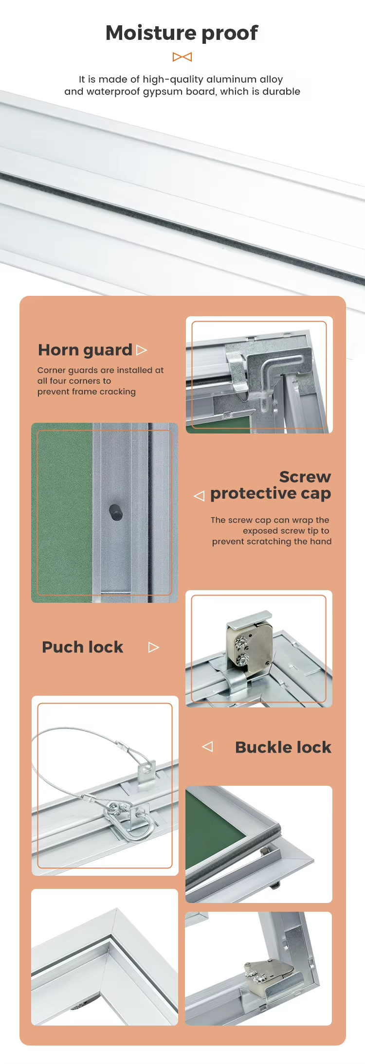 Aluminum Ceiling Access Panel Moisture Proof with Plasterboard