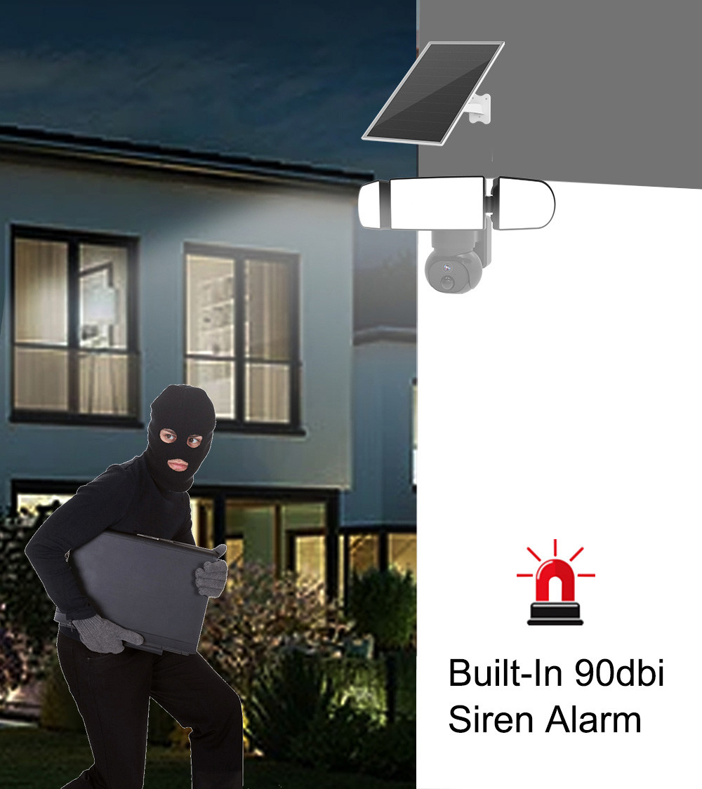 Battery Capacity 19200mAh Solar Floodlight Camera Waterproof IP65 Two Way Audio