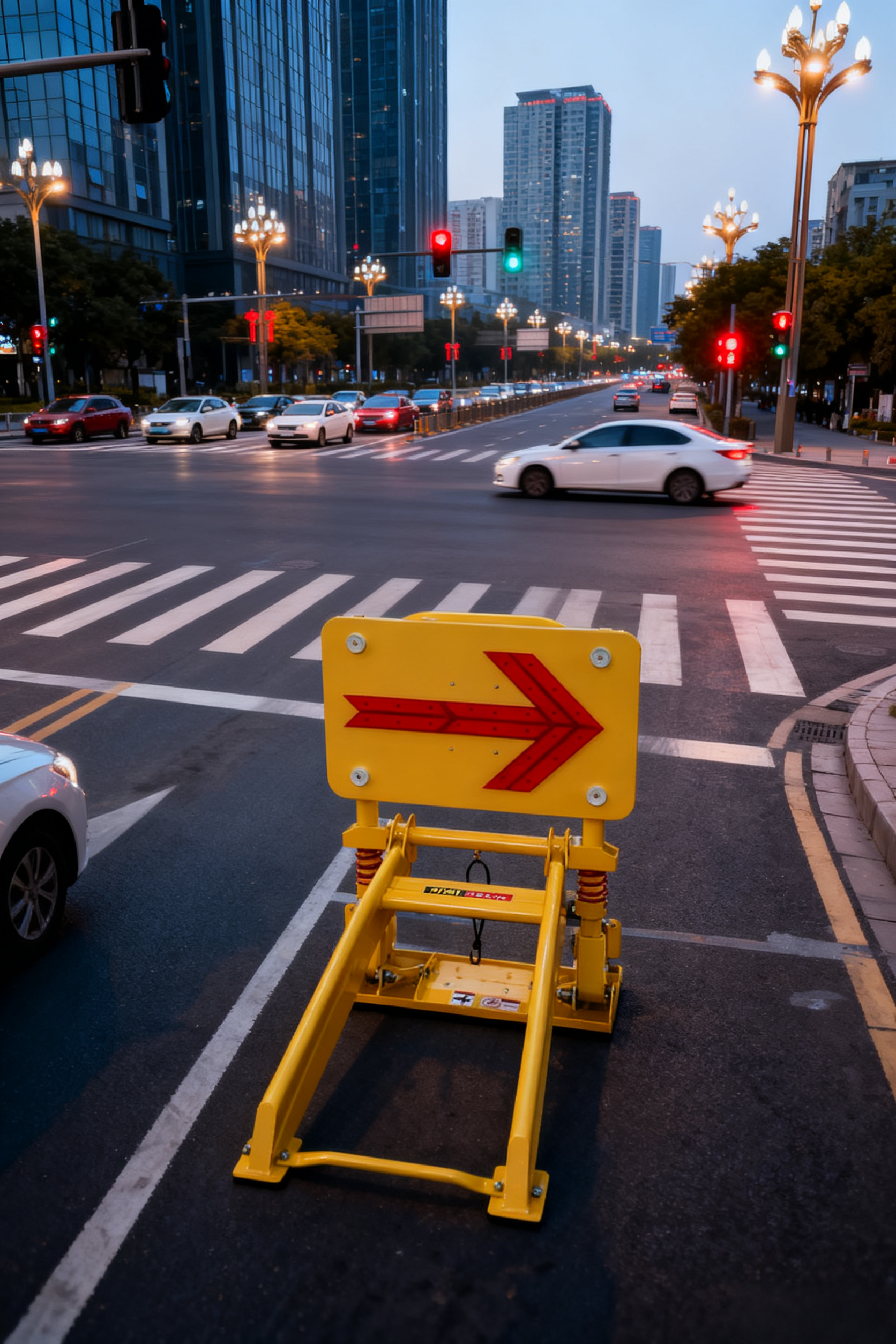 LED Arrow Board used with crash cushion equipment