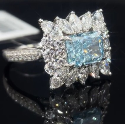 2.20ct Blue Lab Grown Diamond Ring with Surrounding Style Setting for Special Occasions