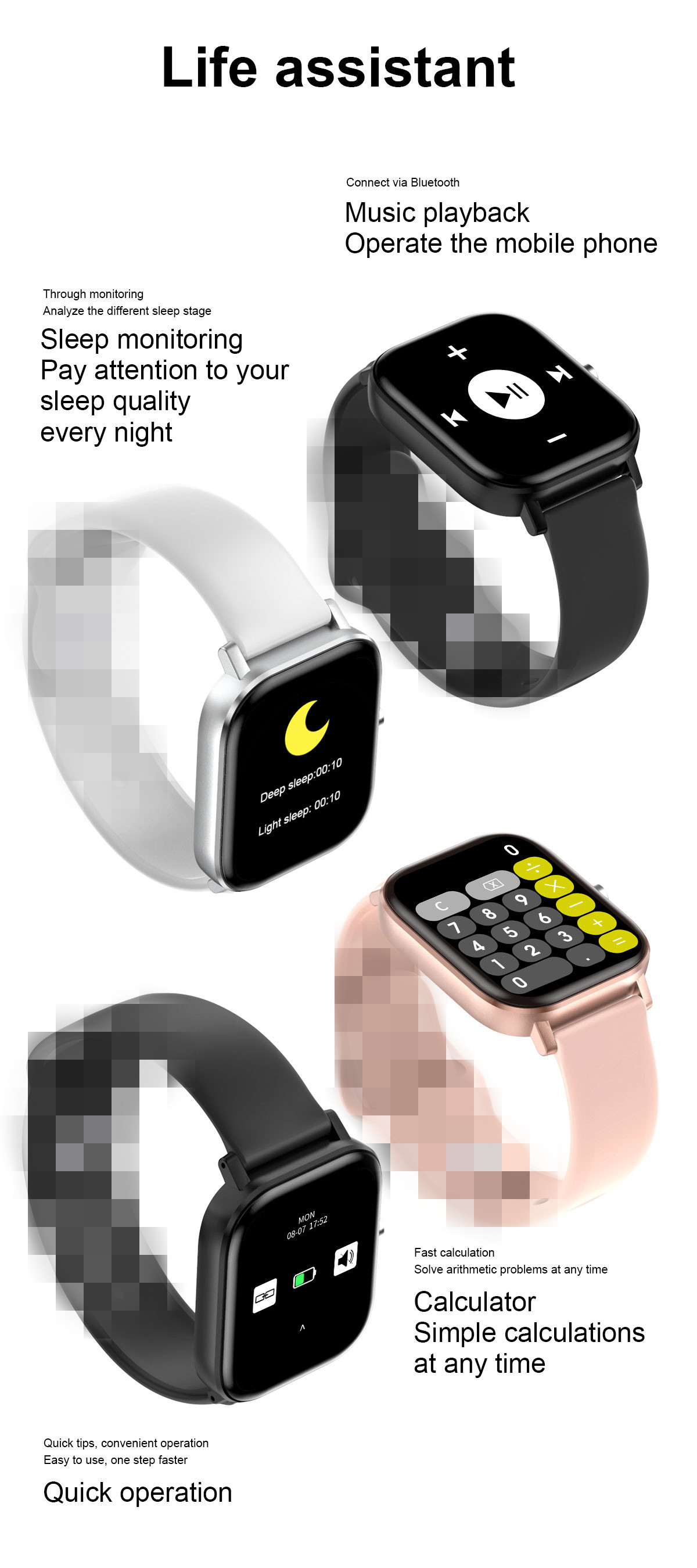 DT46 Smartwatch IP67 IPS 1.75 inch Sport Touchscreen 4 Pin Silicone Band