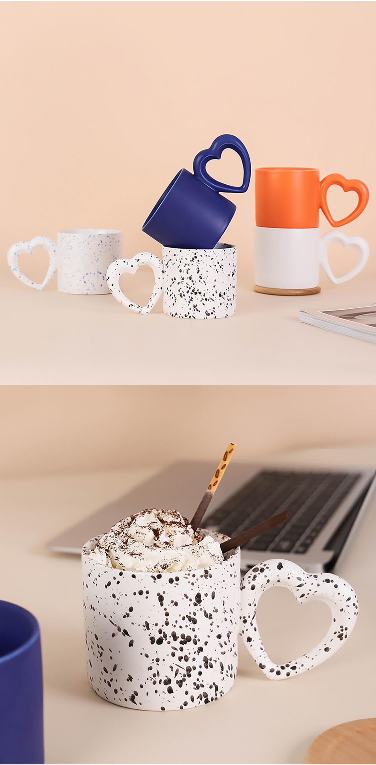 Matte Nordic Style Ceramic Coffee Cups Mug With Heart Shape Handle
