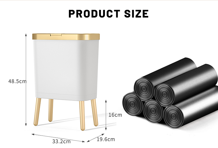 PP Plastic Office Dustbin Custom Trash Can 15L With High Bamboo Leg