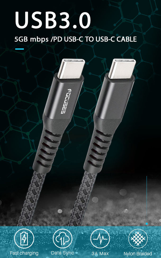 Durable Nylon Braided Charging Cable PD 60W 5Gbps USB C Cable