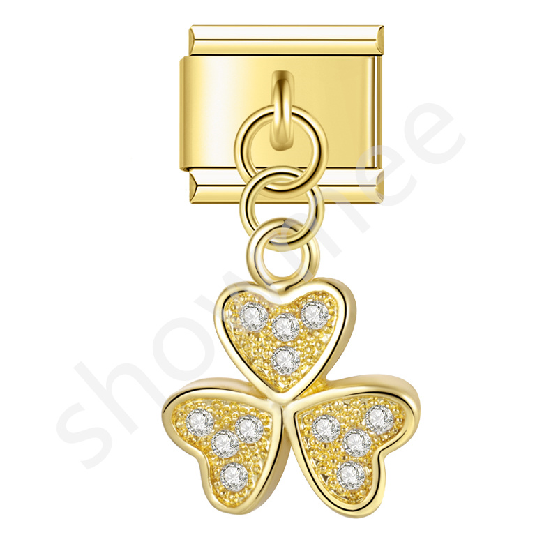 DIY Fashion YIWU Italian Charm Stainless Steel Gold Clover Bow Sun Gem Italian Charm Bracelet