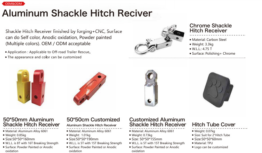 Aluminum Shackle Hitch Receiver Applicable to Off Road Trailer Rescue Trailer Hitch Receiver Mounts
