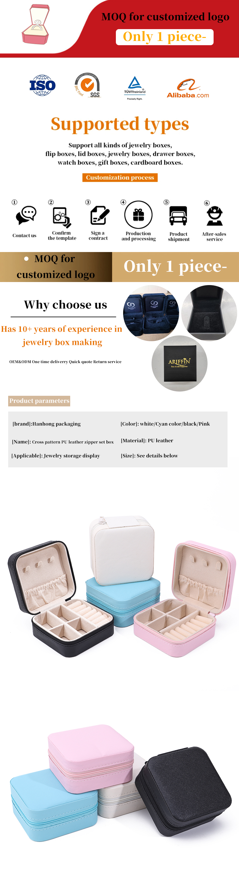 Han Hong Custom Logo Travel Jewelry Packaging Box for Earrings Necklace Ring Storage