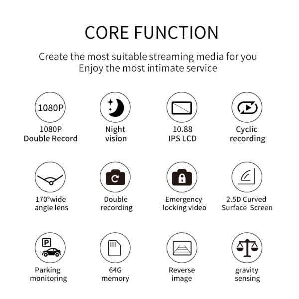 170 Degree Loop Recording 4k Rear View Mirror Camera 25fps Touch Screen Car Camera