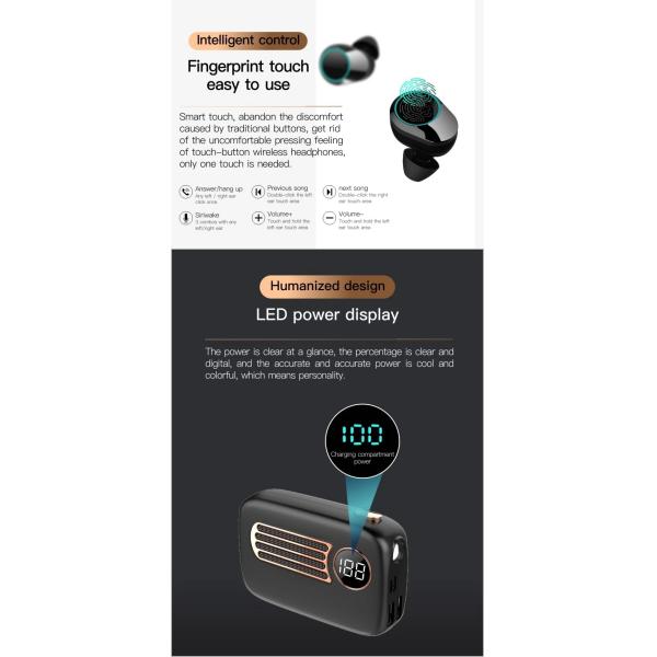 Bluetooth 5.0 True Wireless Earbuds G09 New Tws Ipx7 Waterproof Wireless Headphone (Dual USB 5000mAh power bank charging Case, support Android Type-C