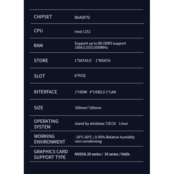 B75 PC Computer GPU Mining Motherboard Graphics Eight Card Slot Large Spacing ETH