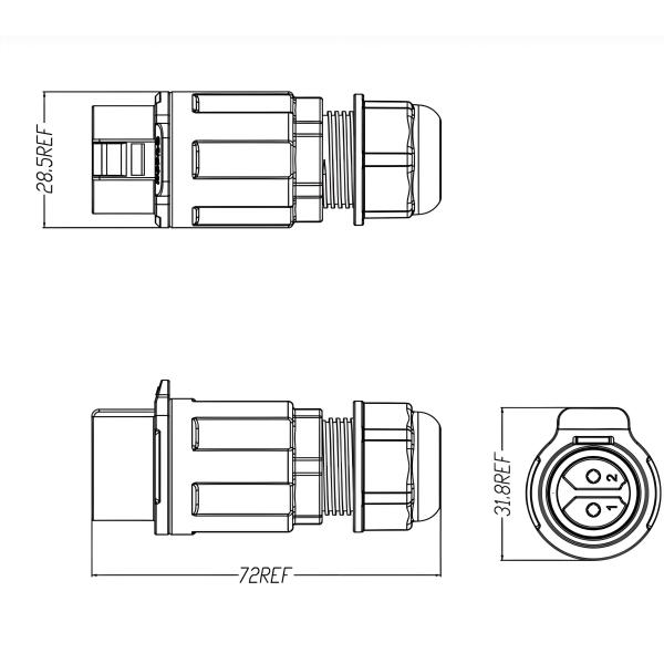 LP20 2-Core 20A IP67 Waterproof Power Connector Metal Plastic Panel Mount