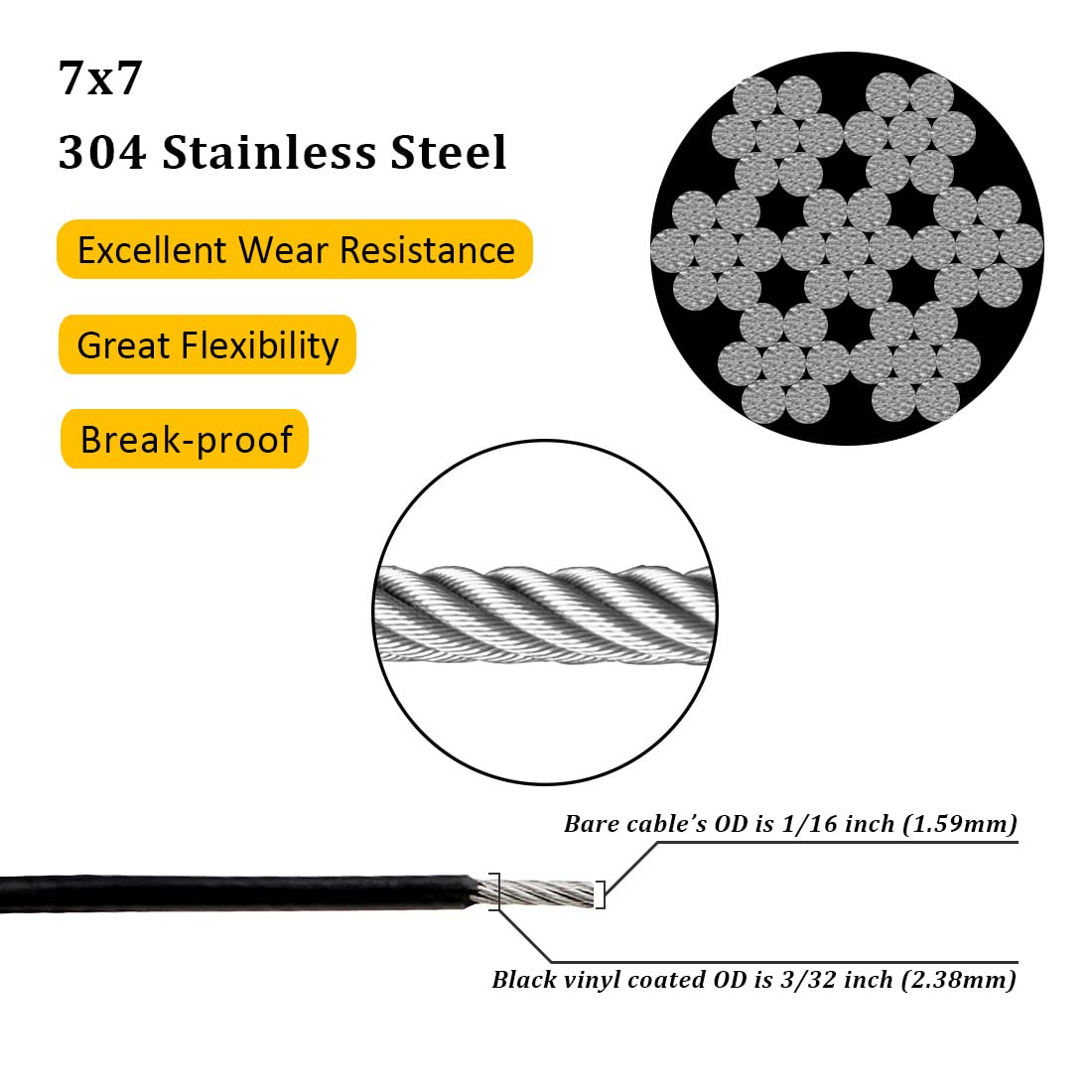 Customized Length Stainless Steel Wire Rope with Corrosion-Resistant PVC Nylon Coating