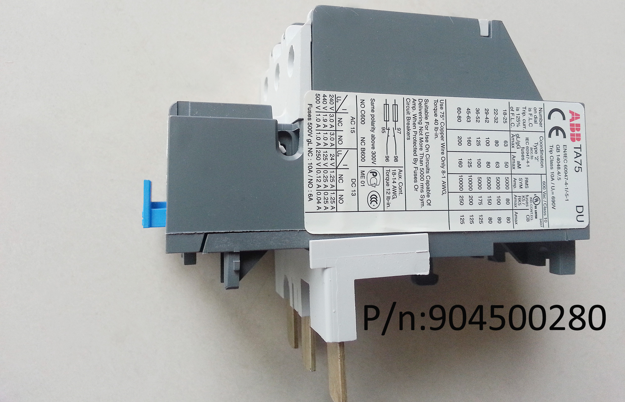 Quality ABB TA75DU32 OVLD 22-32AMP 600V MAX Especially Suitable For GT5250 Z7 Cutting Parts 904500280 for sale
