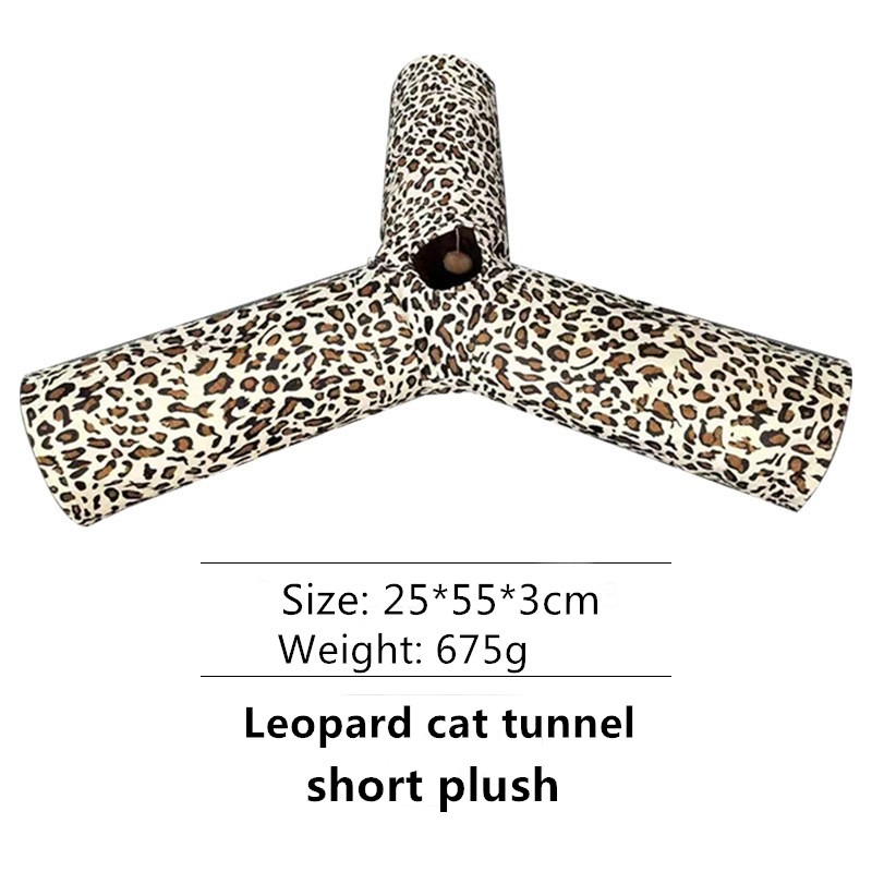 New Pet Leopard Short Plush Foldable Cat Tunnel Funny Cat Cat Toy Three-Way Rolling Dragon