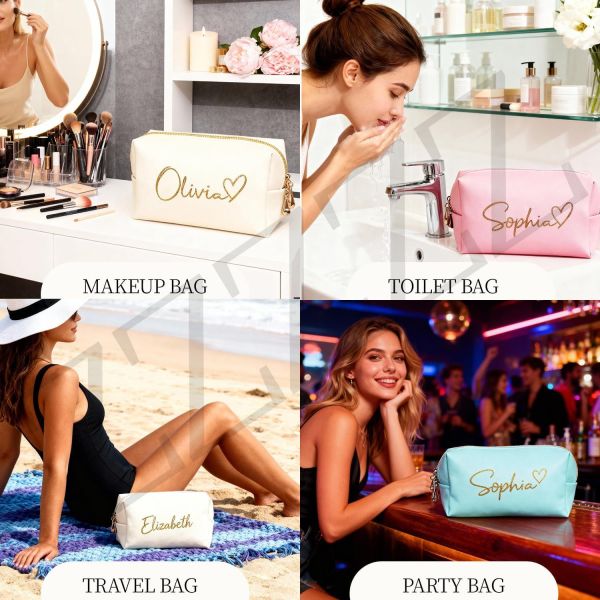PU Letter Printing Makeup Bag Multi Functional Storage Bag