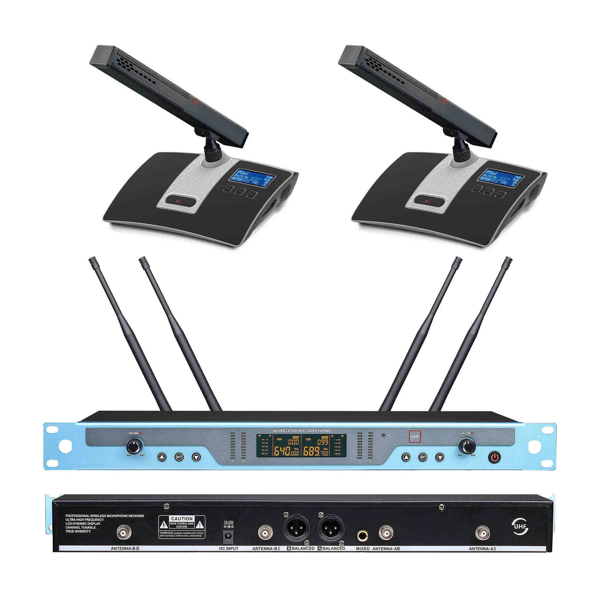 Quality 2CH Dual Channel UHF Wireless Microphone System High Sensitive for sale