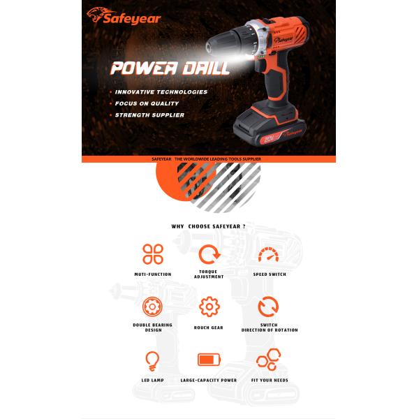 20V Variable Speed Cordless Drill 44pcs Cordless Drill With 2 Batteries And Charger
