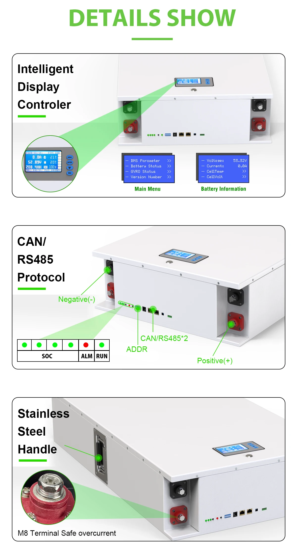 48V 200Ah Powerwall 10Kwh LiFePO4 Battery Built-In 200A BMS CAN RS485 51.2V 6000+ Cycles 10 Years Warranty For Solar Off
