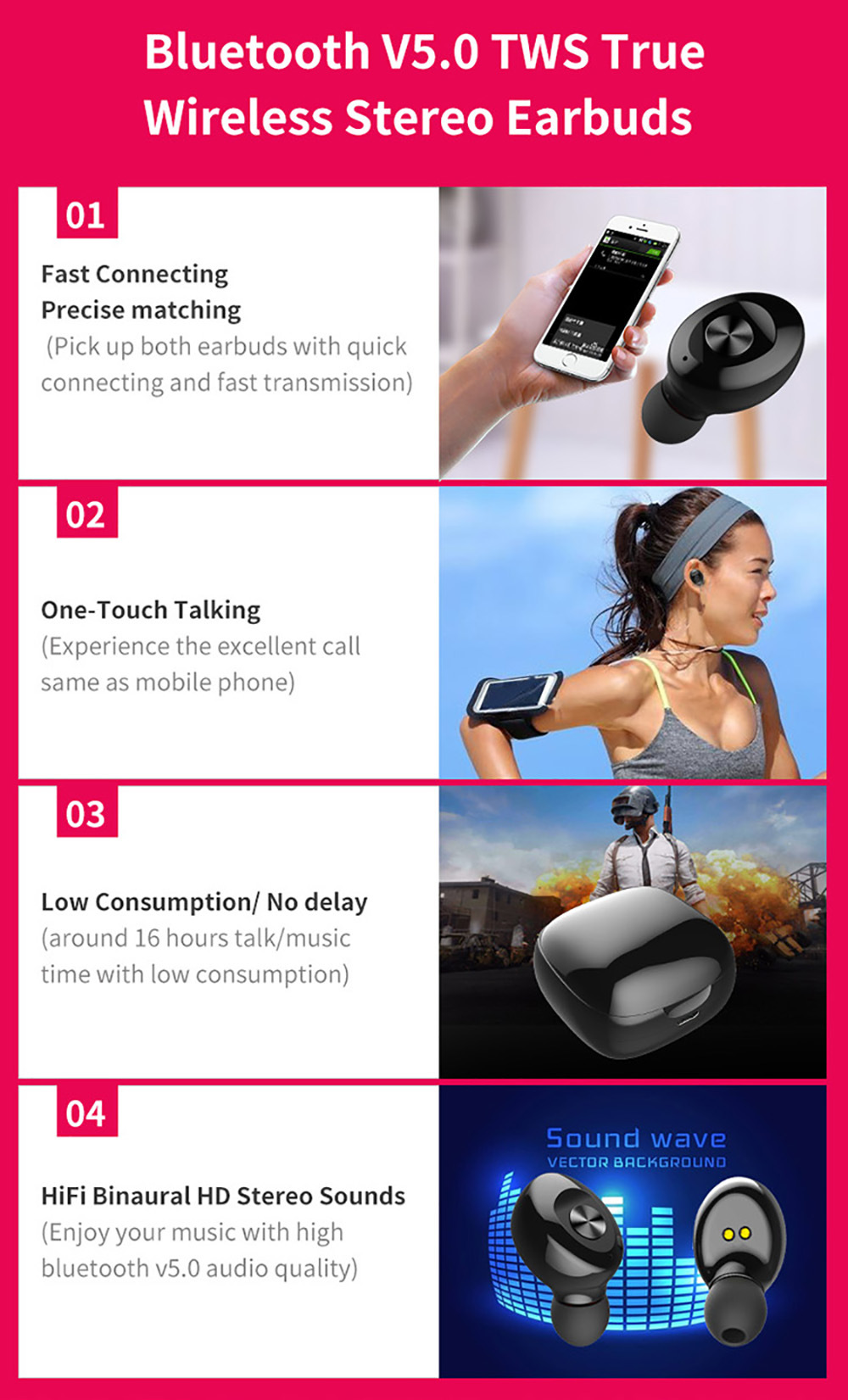 5D Stereo Tws Bluetooth 5.0 Earphone Stereo Wireless Earbus HiFi Sound Sport Earphones Handsfree Gaming Headset
