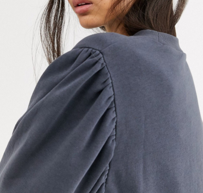 Oversize 100 Cotton Women Balloon Sleeve Sweatshirt Plain Crew Neck Sweatshirt