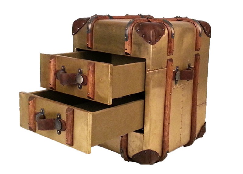 Two Layers 61cm Square Retro Storage Trunk With Rattan and Hardwood Frame