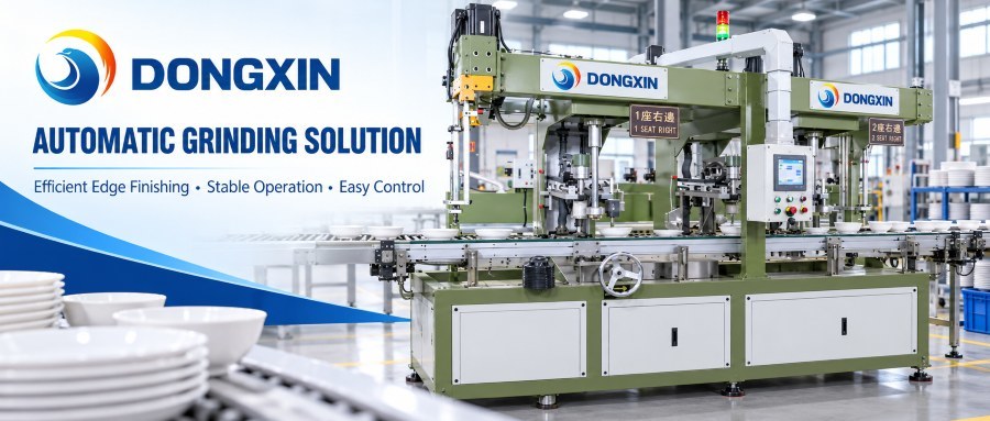 Close-up view of automatic grinding machine components and operation