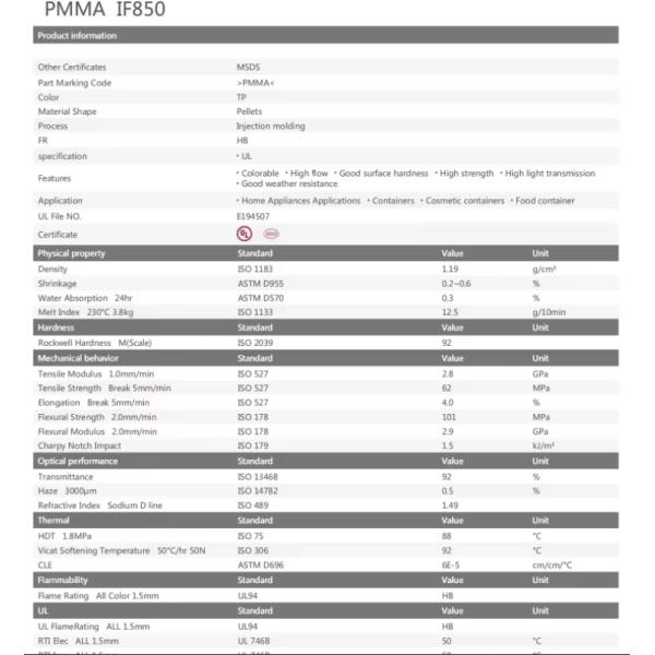 PMMA IF850E - High Flow, High Impact, Chemical-resistant Injection Molding Container