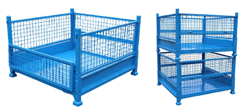 Long Service Life Powder Coating Treatment Able Folding Warehouse Metal Steel Stillage Cage Half Drop Gate Pallet Stillage Box