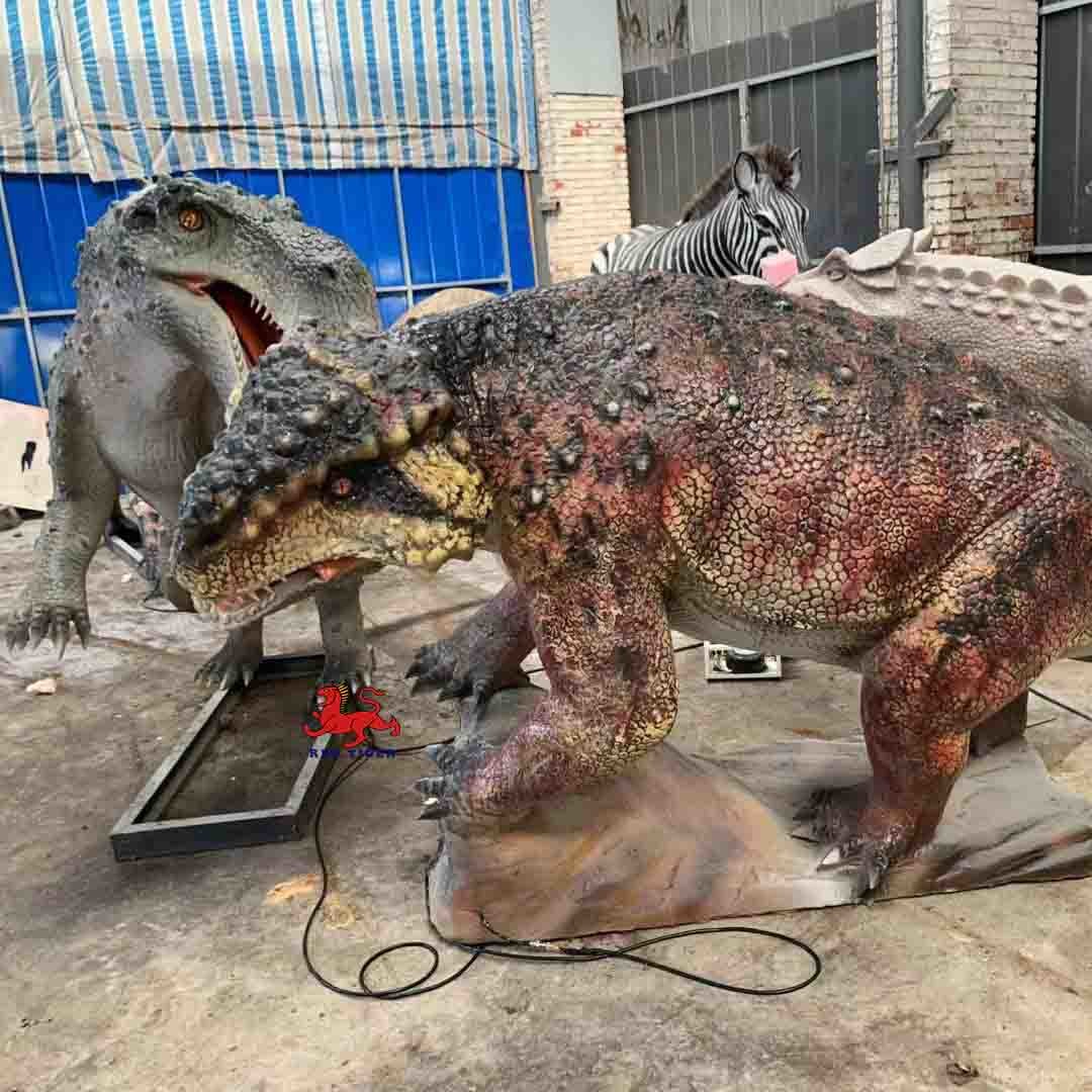 Theme Park Realistic Animatronic Dinosaur Gorgonops VS Scutosaurus With Movement And Sound Customization
