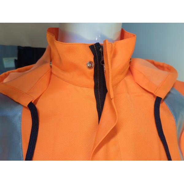 100% Polyester 280GSM Orange Jacket with Reflective Strips and Detachable Hood and Without Pocket