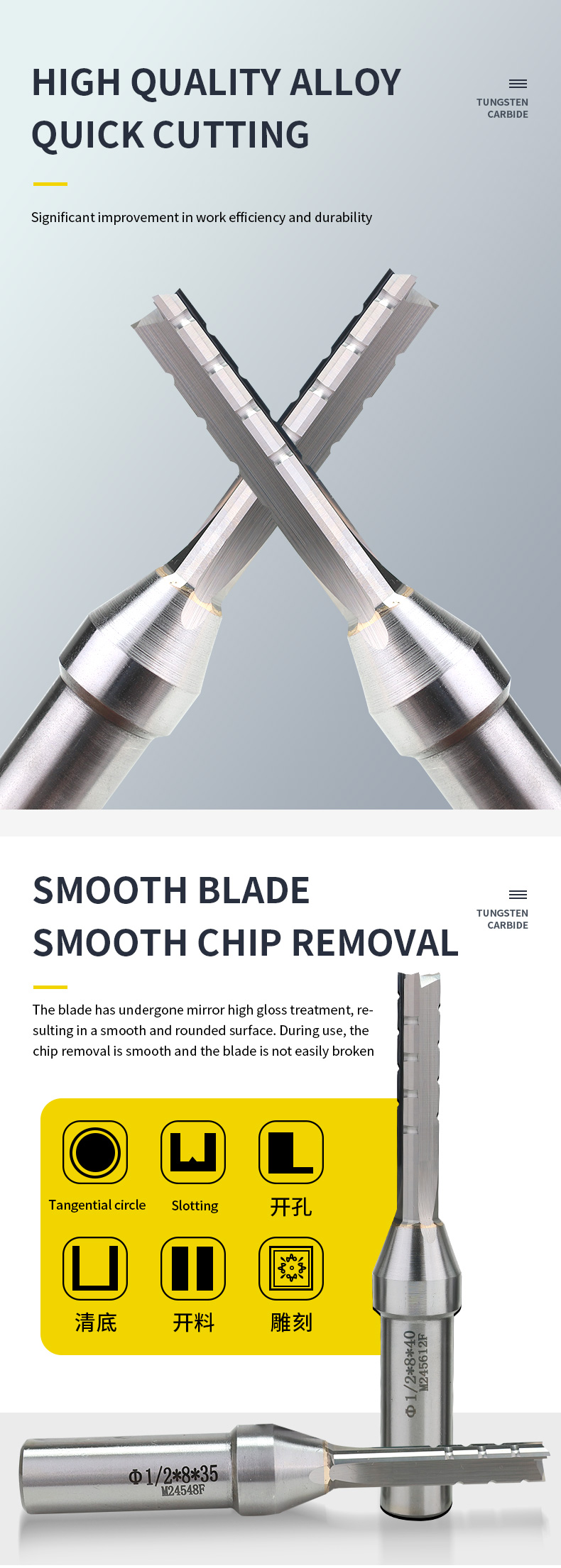 YingBa Durable Solide Carbide TCT Straight Router Bit 3 Flute Straight Milling Cutter Router Bits for Wood Slotting Woodworking