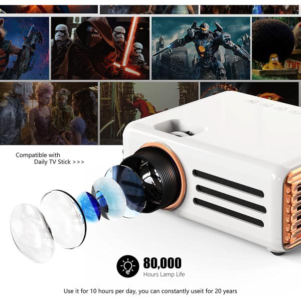 T3 White Smart Portable Projector Android 9.0 1080P Mini Projector For Home