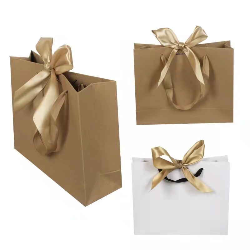 Reusable Custom Printed Paper Bags white Kraft Paper Gift Bags