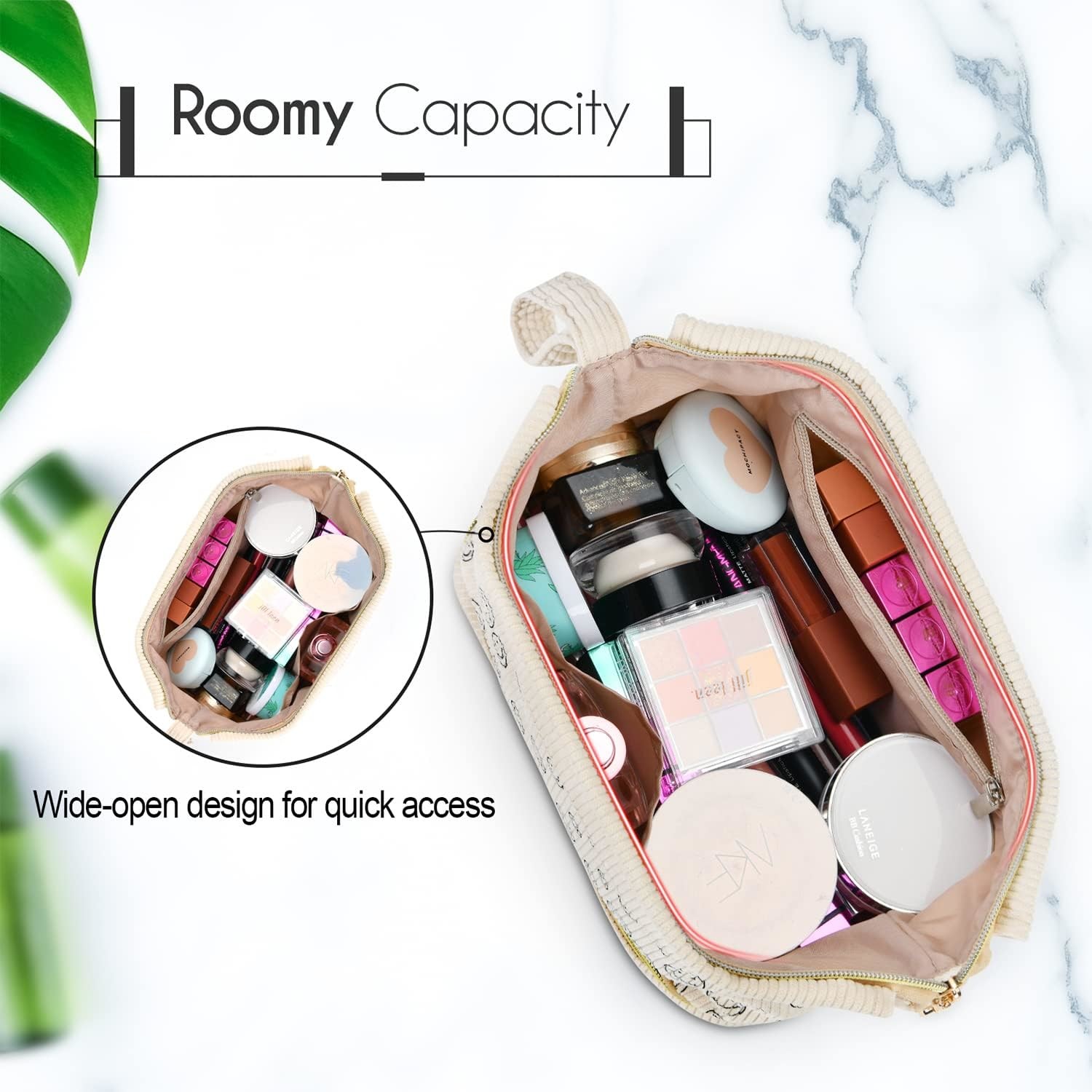 Soft Durable Water-resisitant Travel Makeup Bag, Large Double Layer Make Up Cosmetic Bag for Women