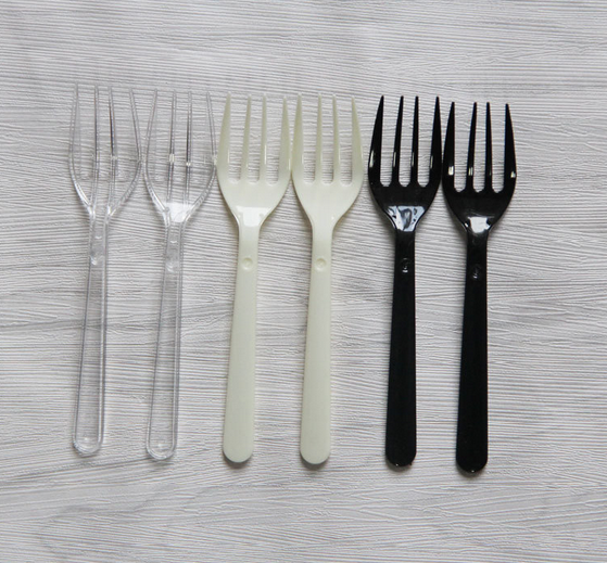 Plastic Disposable Forks in clear, white and black colors
